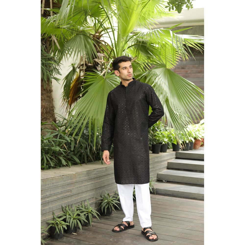 House of Chikankari Ashra Chikankari Cotton Straight Men Kurta with Sequin