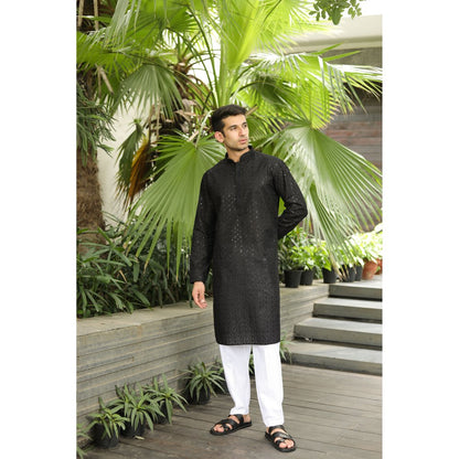 House of Chikankari Ashra Chikankari Cotton Straight Men Kurta with Sequin