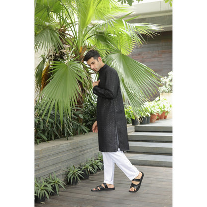 House of Chikankari Ashra Chikankari Cotton Straight Men Kurta with Sequin