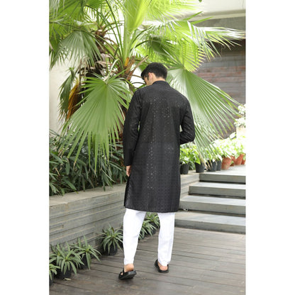 House of Chikankari Ashra Chikankari Cotton Straight Men Kurta with Sequin