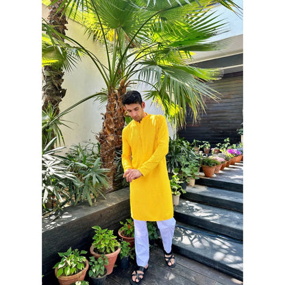 House of Chikankari Aryan Chikankari Rayon Straight Men Kurta with Sequin