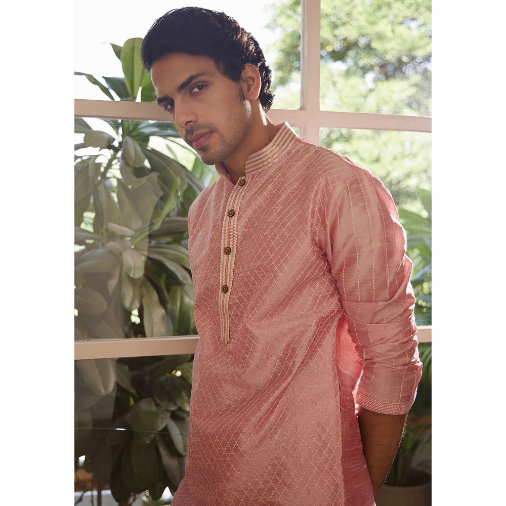 House of Chikankari Rashid Silk Straight Men Kurta with Pyjama (Set of 2)