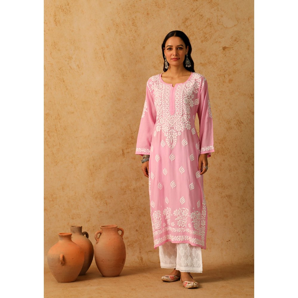 House of Chikankari Pink Maheera Chikankari Modal Straight Kurta