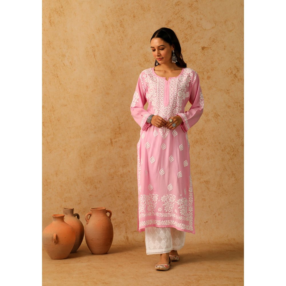 House of Chikankari Pink Maheera Chikankari Modal Straight Kurta