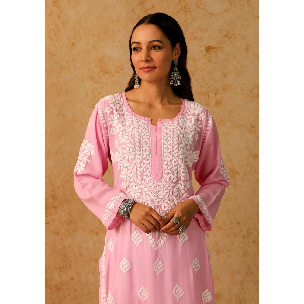 House of Chikankari Pink Maheera Chikankari Modal Straight Kurta