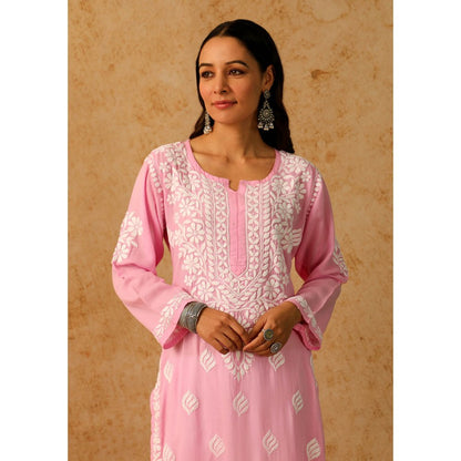 House of Chikankari Pink Maheera Chikankari Modal Straight Kurta