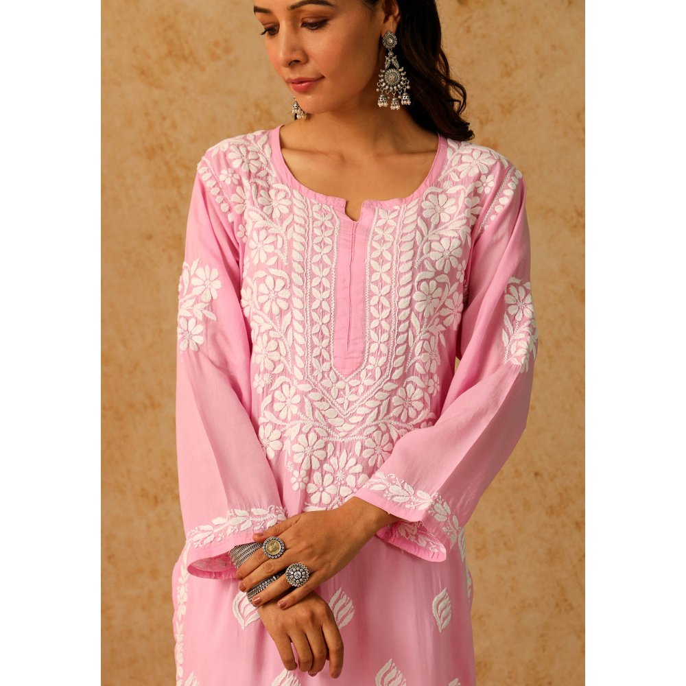 House of Chikankari Pink Maheera Chikankari Modal Straight Kurta