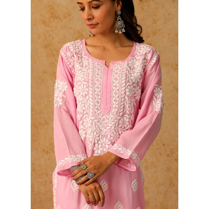 House of Chikankari Pink Maheera Chikankari Modal Straight Kurta
