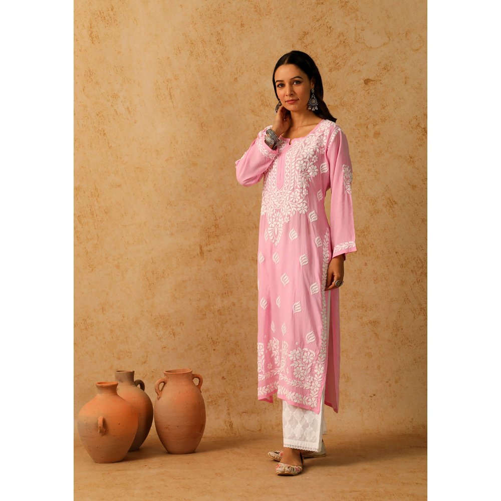 House of Chikankari Pink Maheera Chikankari Modal Straight Kurta