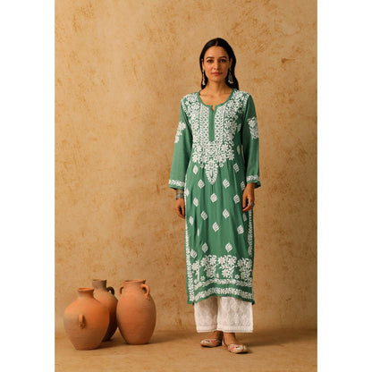 House of Chikankari Green Maheera Chikankari Modal Straight Kurta
