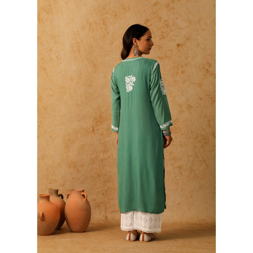 House of Chikankari Green Maheera Chikankari Modal Straight Kurta