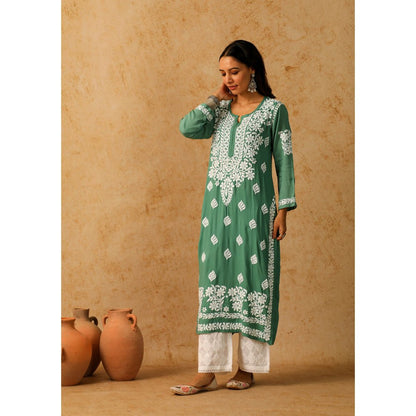 House of Chikankari Green Maheera Chikankari Modal Straight Kurta