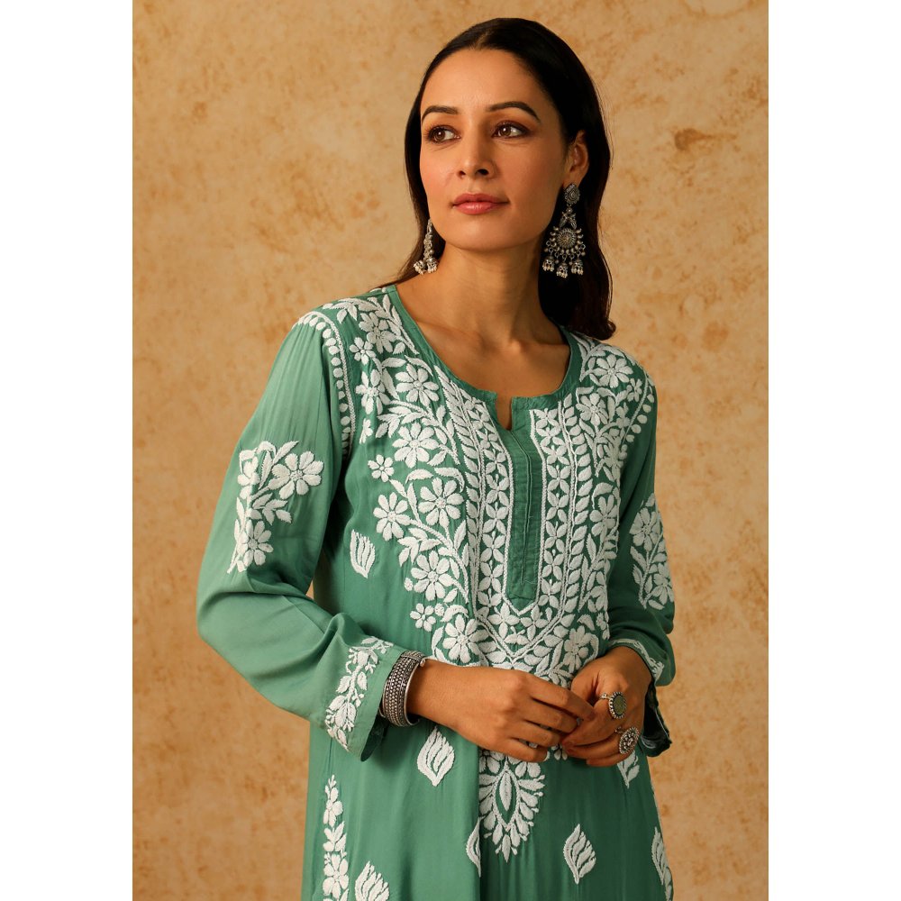 House of Chikankari Green Maheera Chikankari Modal Straight Kurta