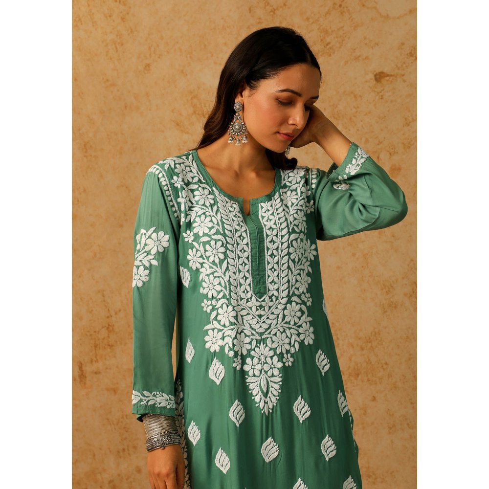 House of Chikankari Green Maheera Chikankari Modal Straight Kurta