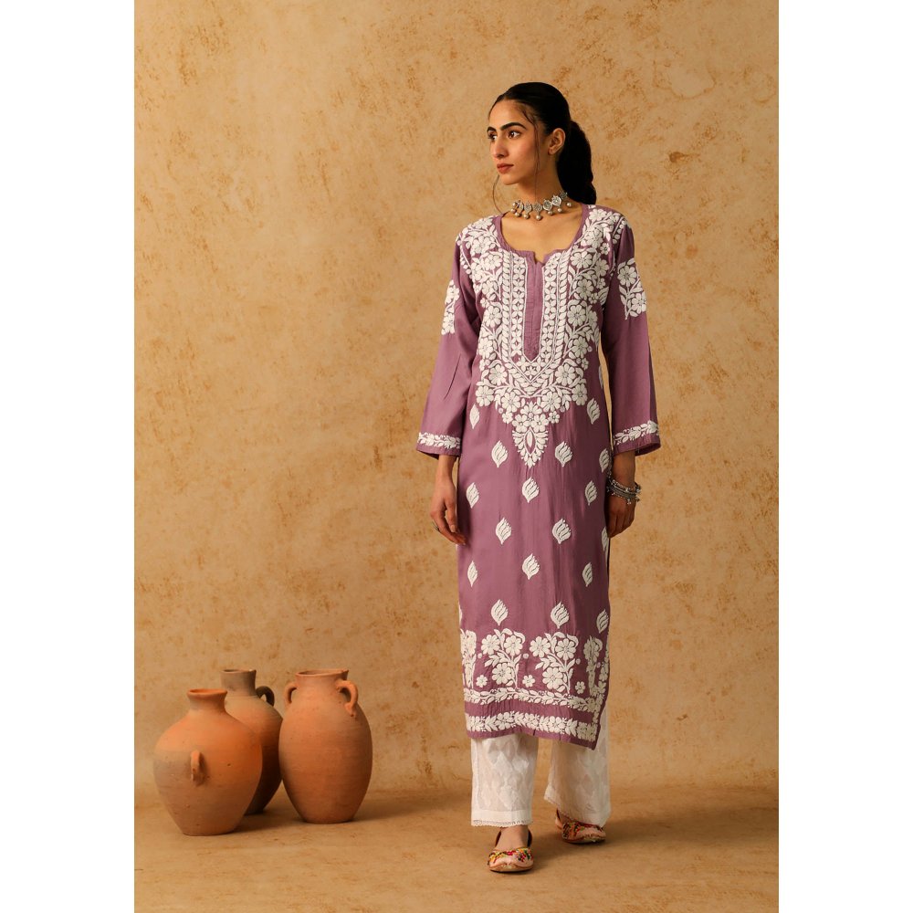 House of Chikankari Purple Maheera Chikankari Modal Straight Kurta