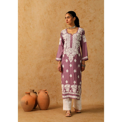 House of Chikankari Purple Maheera Chikankari Modal Straight Kurta