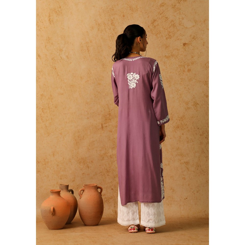 House of Chikankari Purple Maheera Chikankari Modal Straight Kurta