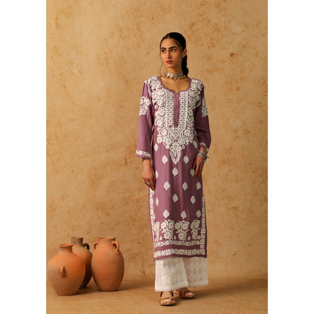House of Chikankari Purple Maheera Chikankari Modal Straight Kurta