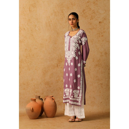 House of Chikankari Purple Maheera Chikankari Modal Straight Kurta