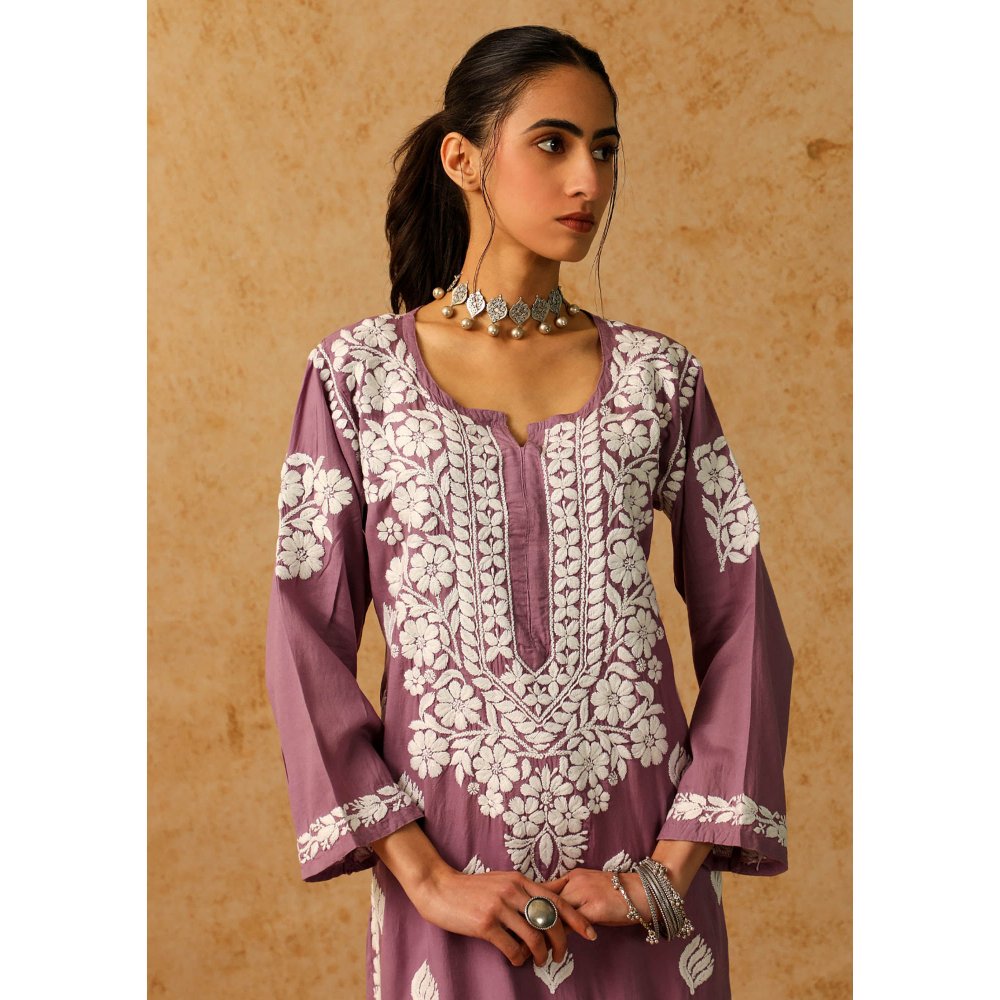 House of Chikankari Purple Maheera Chikankari Modal Straight Kurta