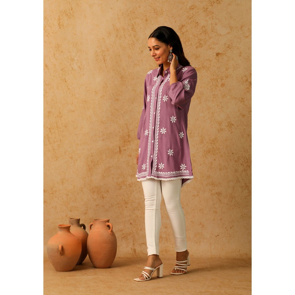 House of Chikankari Purple Afseen Chikankari Modal Straight Shirt