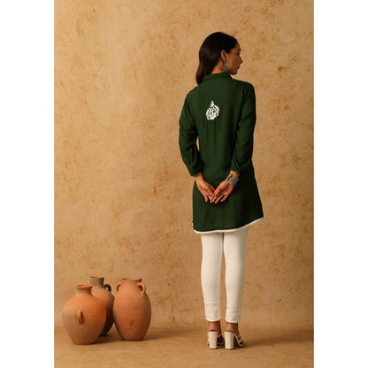 House of Chikankari Green Afseen Chikankari Modal Straight Shirt