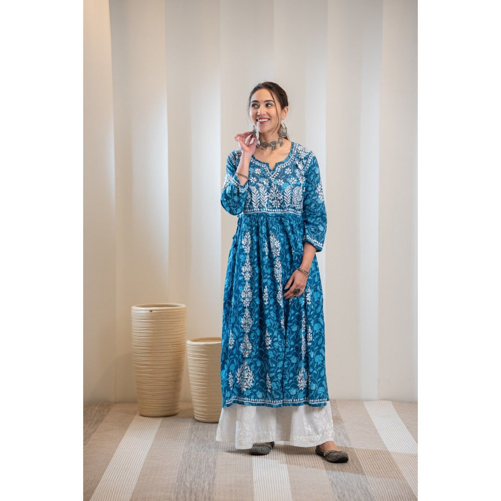 House of Chikankari Ambar Chikankari Mulmul Flowy A-Line Kurta
