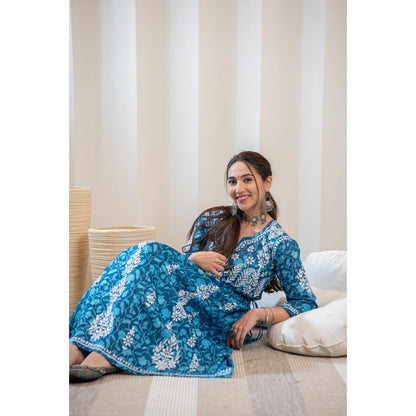 House of Chikankari Ambar Chikankari Mulmul Flowy A-Line Kurta