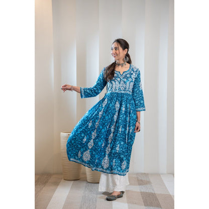 House of Chikankari Ambar Chikankari Mulmul Flowy A-Line Kurta