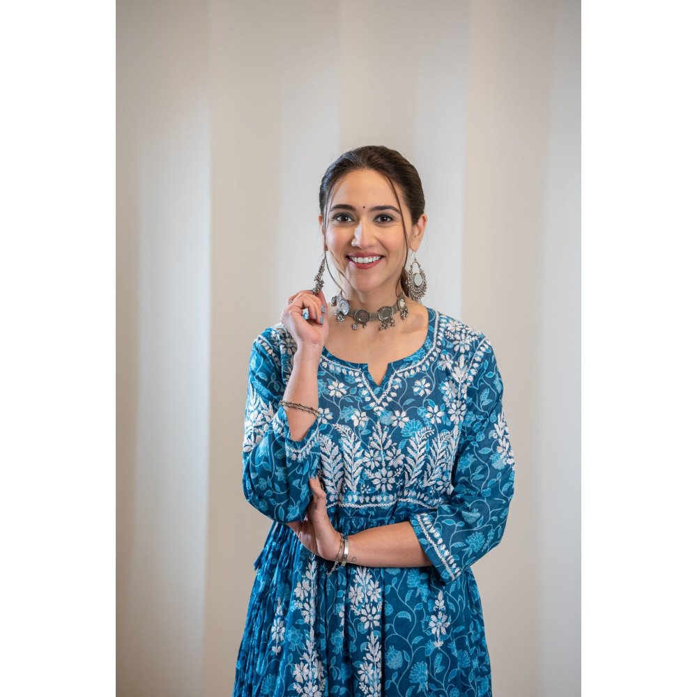 House of Chikankari Ambar Chikankari Mulmul Flowy A-Line Kurta