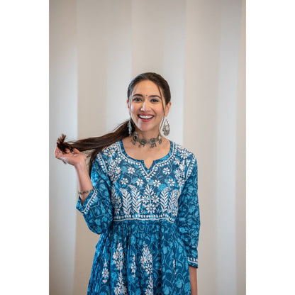 House of Chikankari Ambar Chikankari Mulmul Flowy A-Line Kurta