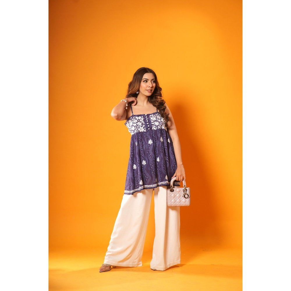 House of Chikankari Jugni Chikankari Mulmul Short Sleeveless Kurti