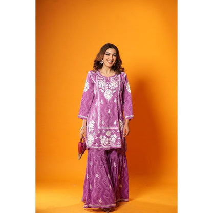 House of Chikankari Jugni Chikankari Mulmul Kurta with Gharara (Set of 2)