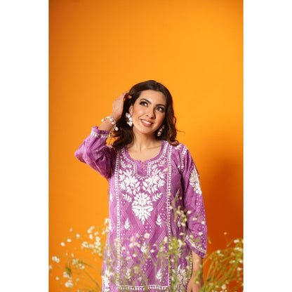 House of Chikankari Jugni Chikankari Mulmul Kurta with Gharara (Set of 2)