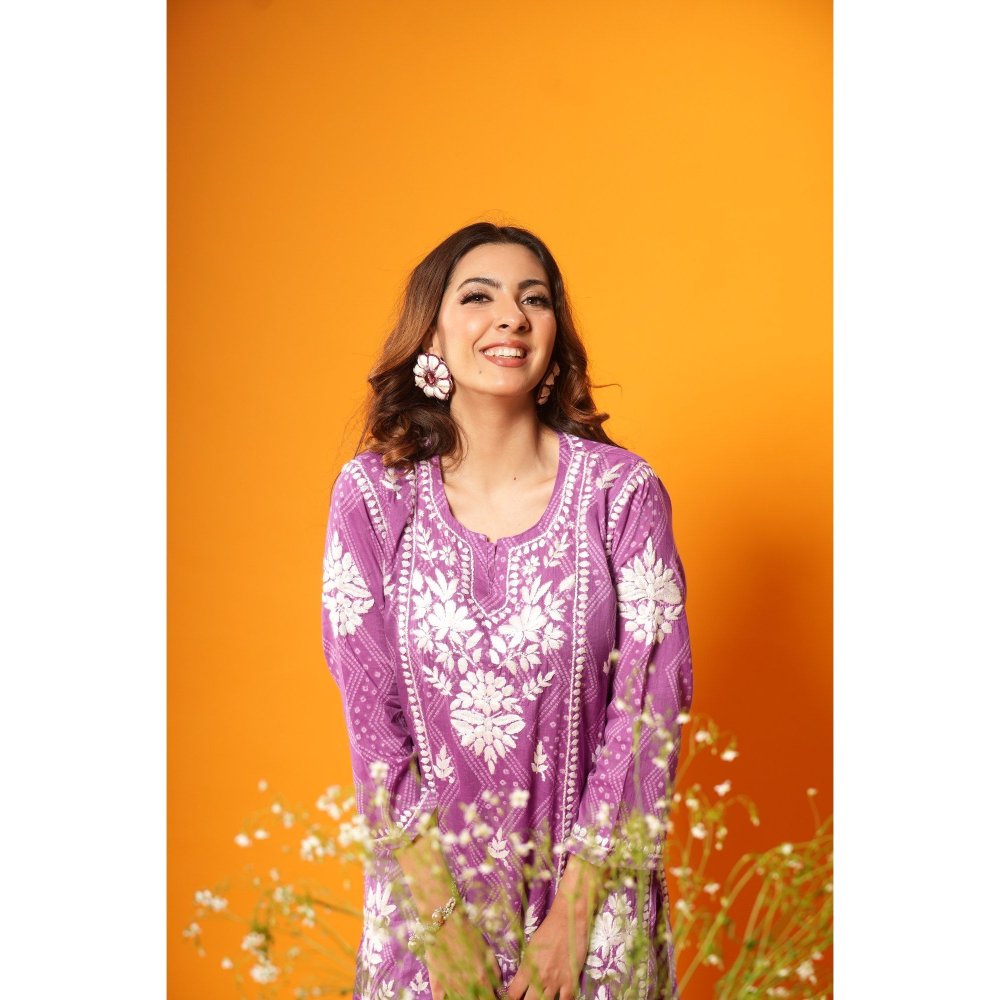 House of Chikankari Jugni Chikankari Mulmul Kurta with Gharara (Set of 2)