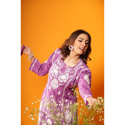 House of Chikankari Jugni Chikankari Mulmul Kurta with Gharara (Set of 2)