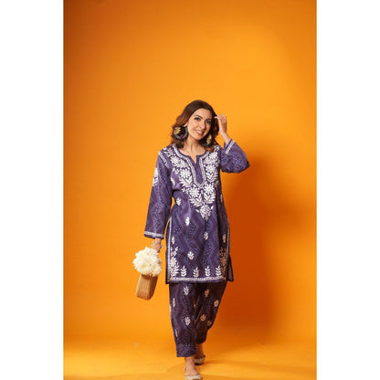 House of Chikankari Jugni Chikankari Mulmul Afghani Kurta with Pant (Set of 2)