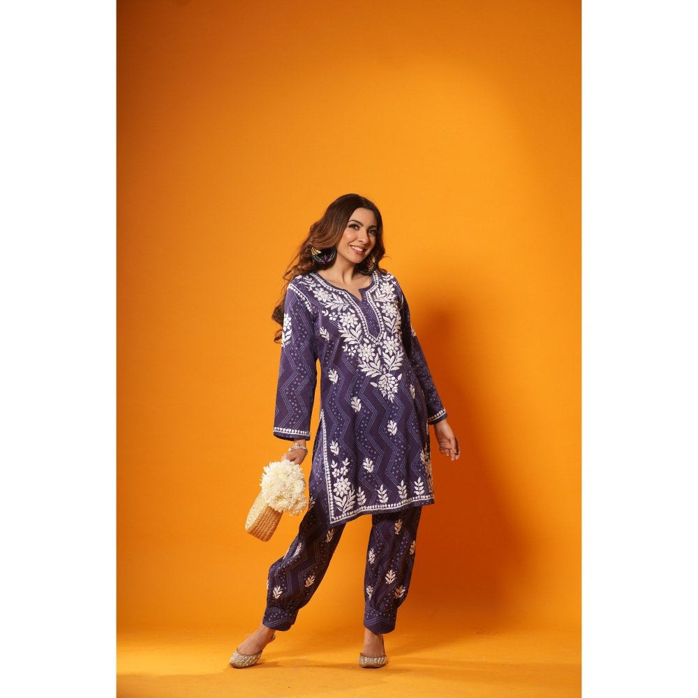 House of Chikankari Jugni Chikankari Mulmul Afghani Kurta with Pant (Set of 2)