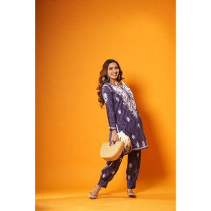 House of Chikankari Jugni Chikankari Mulmul Afghani Kurta with Pant (Set of 2)