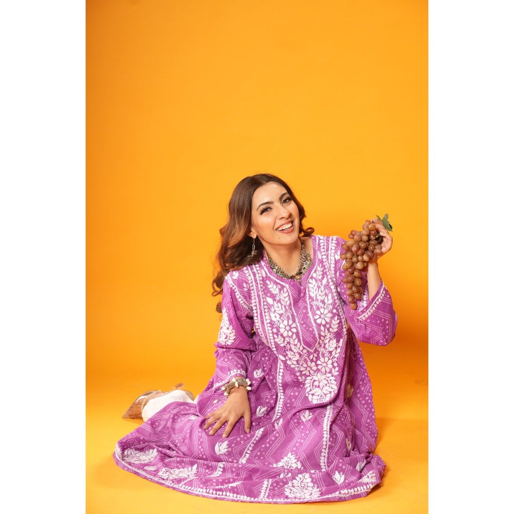 House of Chikankari Jugni Chikankari Mulmul A-Line Kurta