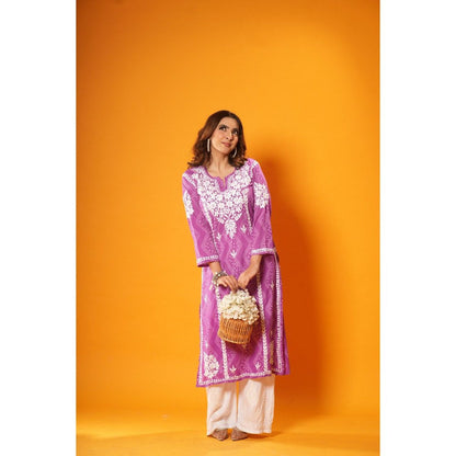 House of Chikankari Jugni Chikankari Mulmul Straight Kurta