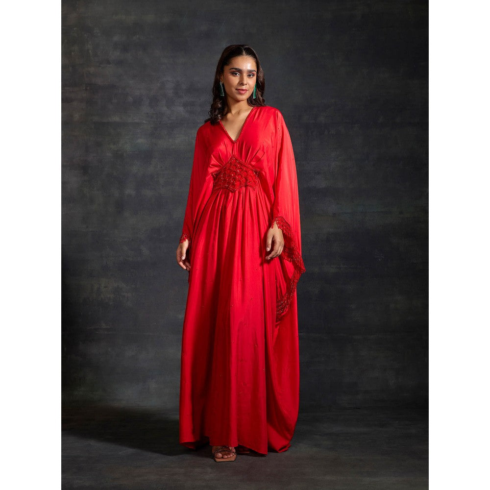 House of Exotique Red Fareeha Kaftan