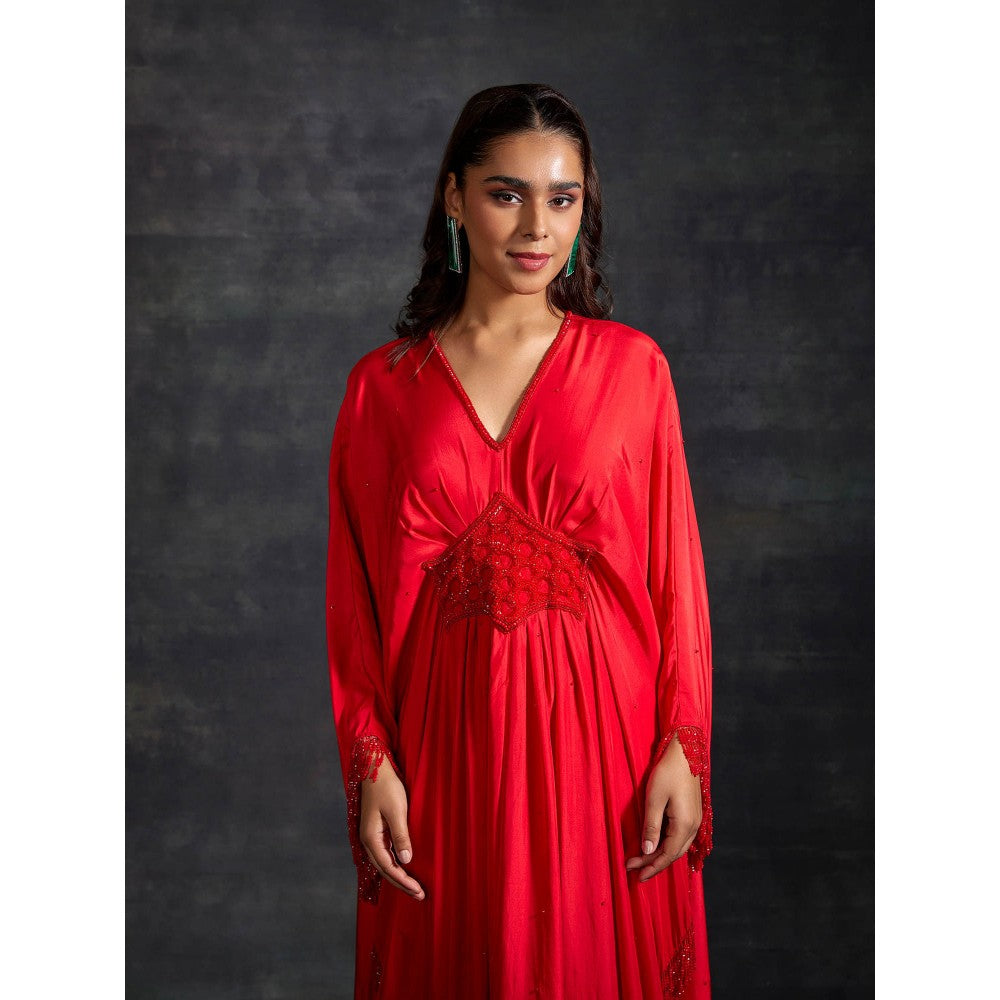 House of Exotique Red Fareeha Kaftan