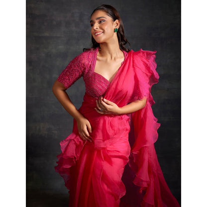 House of Exotique Bobby Embroidered Saree with Stitched Blouse