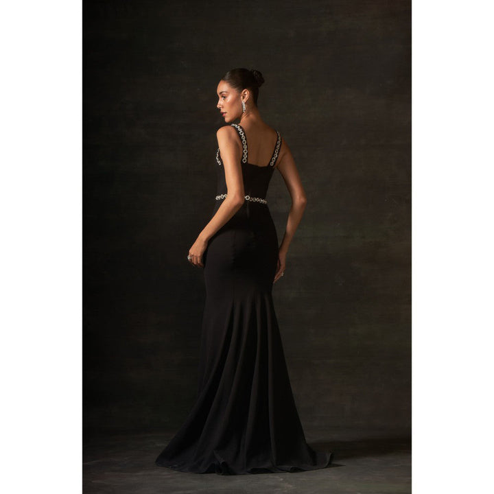 House of Exotique Black Long Dress with Stones Detailing