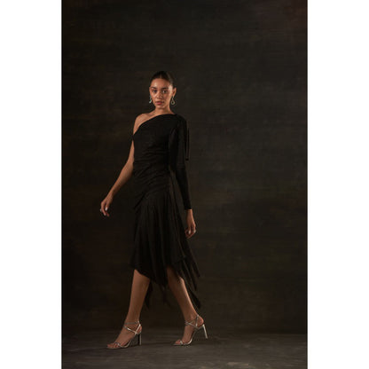 House of Exotique Black Glitter Jersey Dress