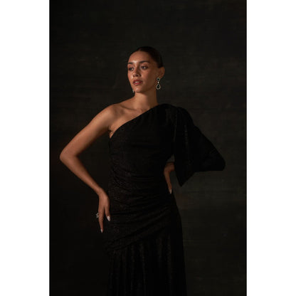 House of Exotique Black Glitter Jersey Dress