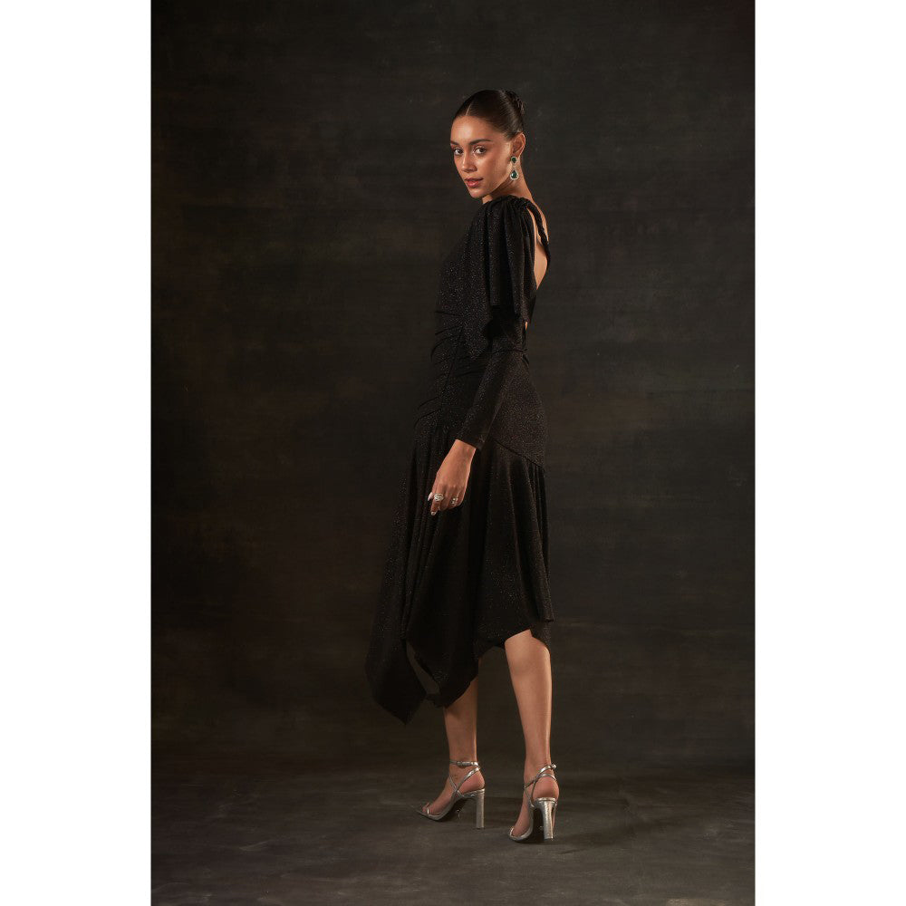 House of Exotique Black Glitter Jersey Dress