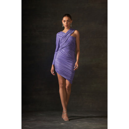 House of Exotique Lilac Swarovski One Shoulder Drape Dress