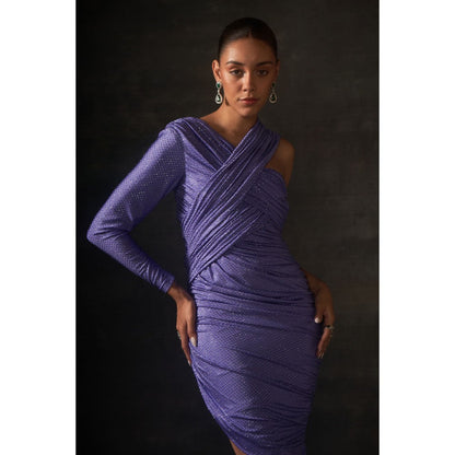 House of Exotique Lilac Swarovski One Shoulder Drape Dress